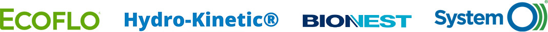 Logos des systèmes septiques écoresponsables : Ecoflo, Hydro-Kinetic, Bionest et System O – Solutions de traitement des eaux usées en Estrie par les Entreprises Talbot.